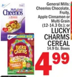 C Town General Mills: Cheerios Chocolate, Fruity, Apple Cinnamon or Multi Grain or LUCKY CHARMS CEREAL offer