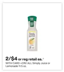 CVS ALL Simply Juice or Lemonade 11.5 oz offer