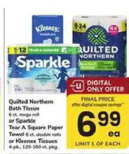 Safeway Quilted Northern Bath Tissue or Sparkle Tear A Square Paper Towel or Kleenex Tissues offer