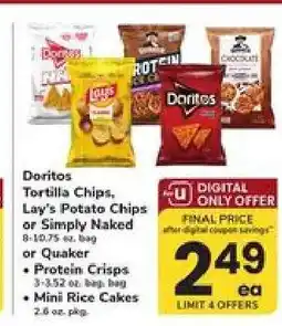 Safeway Doritos, Lay's Potato Chips, Quaker Protein Crisps, Mini Rice Cakes offer