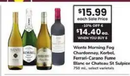 Safeway Wente Morning Fog Chardonnay, Korbel, Ferrari-Carano Fume Blanc, or Chateau St Sulpice offer