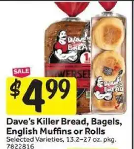 Stop&Shop Dave's Killer Bread, Bagels, English Muffins or Rolls offer