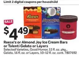 Stop&Shop Reese's or Almond Joy Ice Cream Bars or Talenti Gelato or Layers offer