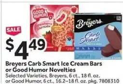 Stop&Shop Breyers Carb Smart Ice Cream Bars or Good Humor Novelties offer