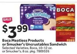Stop&Shop Boca Meatless Products or Smucker's Uncrustables Sandwich offer