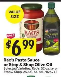 Stop&Shop Rao's Pasta Sauce or Stop & Shop Olive Oil offer