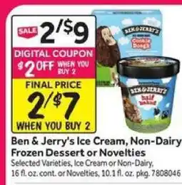 Stop&Shop Ben & Jerry's Ice Cream, Non-Dairy Frozen Dessert or Novelties offer