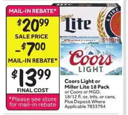 Stop&Shop Coors Light or Miller Lite 18 Pack offer
