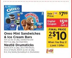 ShopRite Oreo Mini Sandwiches & Ice Cream Bars, Nestlé Drumsticks offer