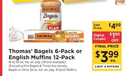 ShopRite Thomas’ Bagels 6-Pack or English Muffins 12-Pack offer