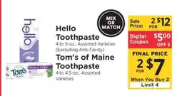 ShopRite Hello Toothpaste / Tom's of Maine Toothpaste offer