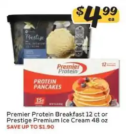 Winn Dixie Premier Protein Breakfast 12 ct or Prestige Premium Ice Cream 48 oz offer