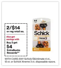 CVS ANY Schick/Skintimate 4 ct., 12 ct. or Schick Xtreme 3 ct. disposable razors offer