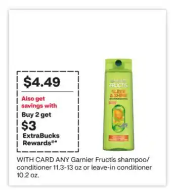 CVS ANY Garnier Fructis shampoo/conditioner 11.3-13 oz or leave-in conditioner 10.2 oz offer