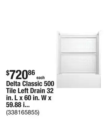 The Home Depot Delta Classic 500 Tile Left Drain 32 in. L x 60 in. W x 59.88 in. H Alcove Bathtub Kit with Tub Wall offer