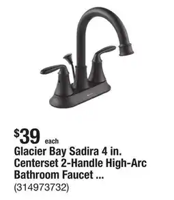 The Home Depot Glacier Bay Sadira 4 in. Centerset 2-Handle High-Arc Bathroom Faucet in Matte Black offer