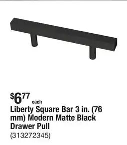 The Home Depot Liberty Square Bar 3 in. (76 mm) Modern Matte Black Drawer Pull offer