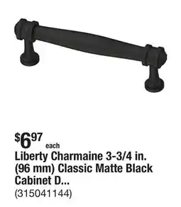 The Home Depot Liberty Charmaine 3-3/4 in. (96 mm) Classic Matte Black Cabinet Drawer Pull offer