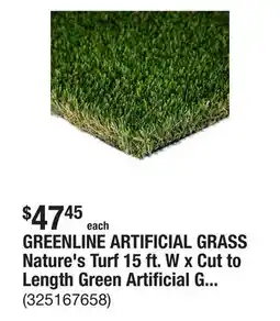 The Home Depot GREENLINE ARTIFICIAL GRASS Nature's Turf 15 ft. W x Cut to Length Green Artificial Grass Turf offer