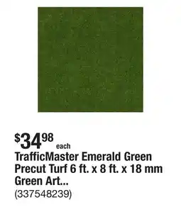 The Home Depot TrafficMaster Emerald Green Precut Turf 6 ft. x 8 ft. x 18 mm Green Artificial Turf Grass Rug offer