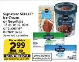 Vons Signature Select Ice Cream or Novelties or Lucerne Butter offer