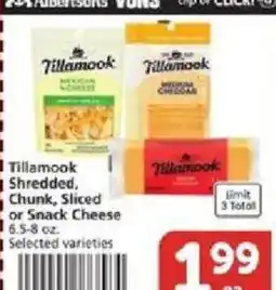 Vons Tillamook shredded, chunk, sliced or snack cheese offer