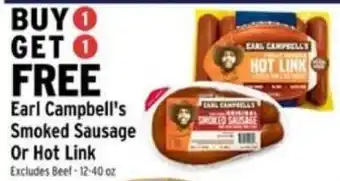 Brookshire's Earl Campbell's Smoked Sausage Or Hot Link offer