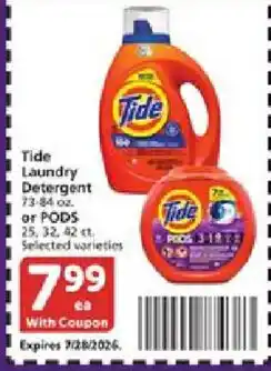 Vons Tide laundry detergent or pods offer