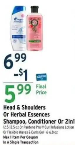 Brookshire's Head & Shoulders Or Herbal Essences Shampoo, Conditioner Or 2in1 offer