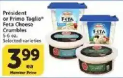 Vons President or Primo Taglio Feta Cheese Crumbles offer