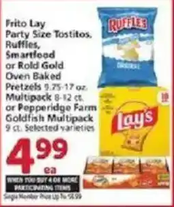 Vons Frito Lay Party Size Tortitos, Ruffles, Smartfood or Rold Gold Oven Baked Pretzels or Pepperidge Farm Goldfish offer
