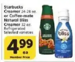 Vons Starbucks Creamer or Coffee-mate Natural Bliss Creamer offer