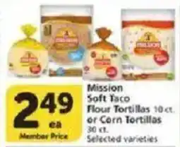 Vons Mission Soft Taco Flour Tortillas or Corn Tortillas offer