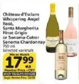 Vons Chateau d'Esclans Whispering Angel Rosé, Santa Margherita Pinot Grigio or Sonoma-Cutrer Sonoma Chardonnay offer