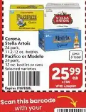 Vons Corona, Stella Artois, Pacifico or Modelo offer