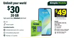 Dollar General Simple Mobile Samsung A16 5G offer