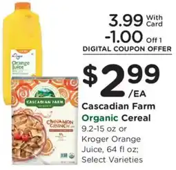 Kroger Cascadian Farm Organic Cereal offer