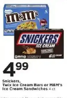 Cub Foods Snickers, Twix Ice Cream Bars or M&M's Ice Cream Sandwiches offer
