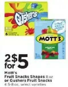 Cub Foods Mott's Fruit Snacks Shapes or Gushers Fruit Snacks offer