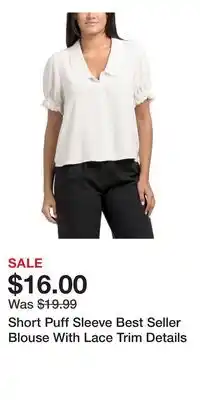 TJ Maxx Short Puff Sleeve Best Seller Blouse With Lace Trim Details offer