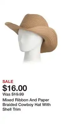 TJ Maxx Mixed Ribbon And Paper Braided Cowboy Hat With Shell Trim offer