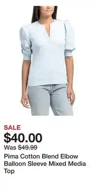 TJ Maxx Pima Cotton Blend Elbow Balloon Sleeve Mixed Media Top offer