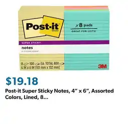 Sam's Club Post-it Super Sticky Notes, 4 x 6, Assorted Colors, Lined, 8 Pack, 800 Total Sheets offer