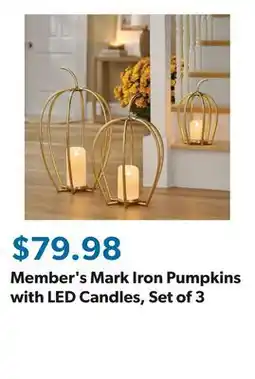 Sam's Club Member's Mark Iron Pumpkins with LED Candles, Set of 3 offer