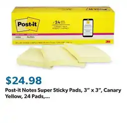 Sam's Club Post-it Notes Super Sticky Pads, 3 x 3, Canary Yellow, 24 Pads, 2,160 Total Sheets offer