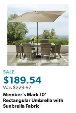 Sam's Club Member's Mark 10' Rectangular Umbrella with Sunbrella Fabric offer