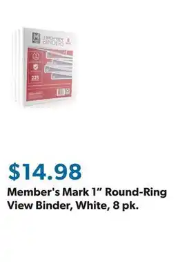 Sam's Club Member's Mark 1 Round-Ring View Binder, White, 8 pk offer