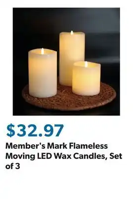 Sam's Club Member's Mark Flameless Moving LED Wax Candles, Set of 3 offer