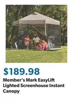 Sam's Club Member's Mark EasyLift Lighted Screenhouse Instant Canopy offer