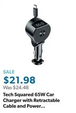 Sam's Club Tech Squared 65W Car Charger with Retractable Cable and Power Output Display offer